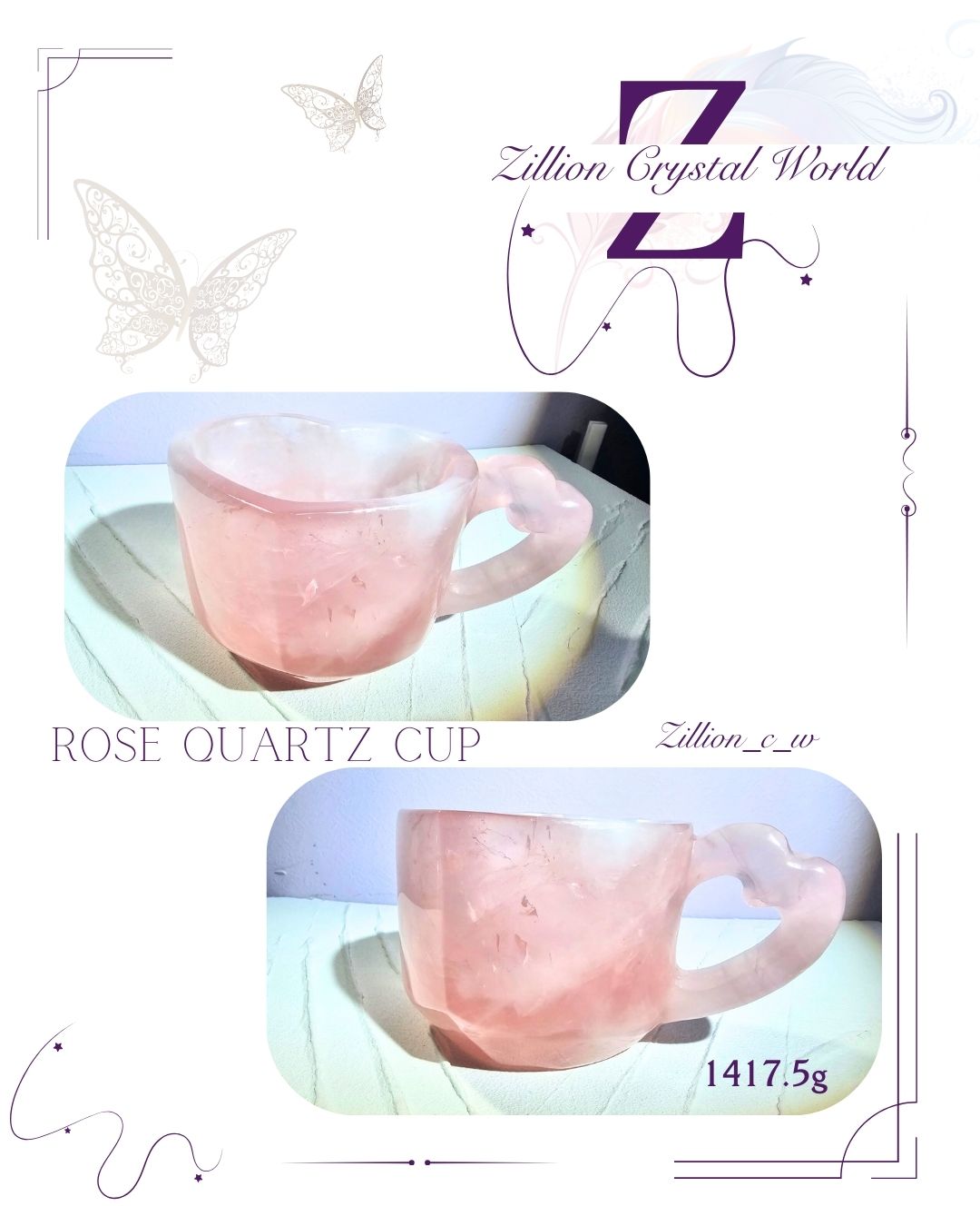 Rose Quartz Cup 粉晶心形杯 Zillion Crystal World @Zillion_c_w