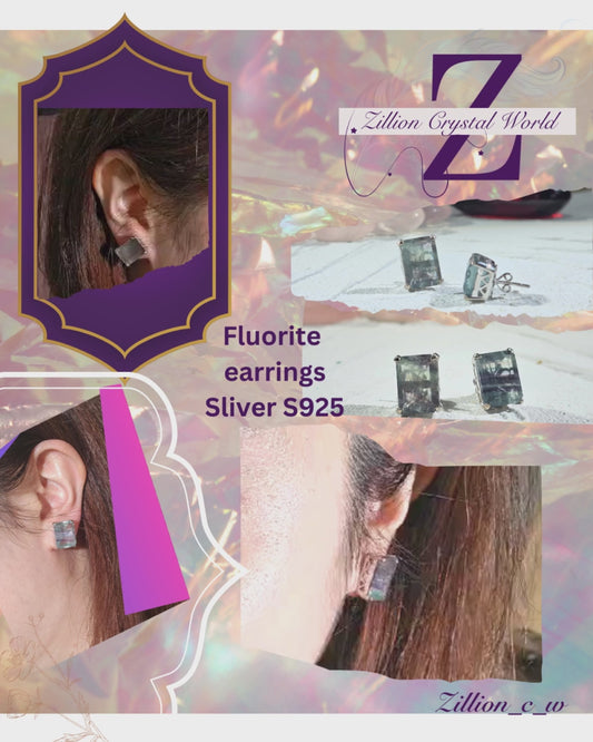 Fluorite earrings Sliver S925 天然螢石